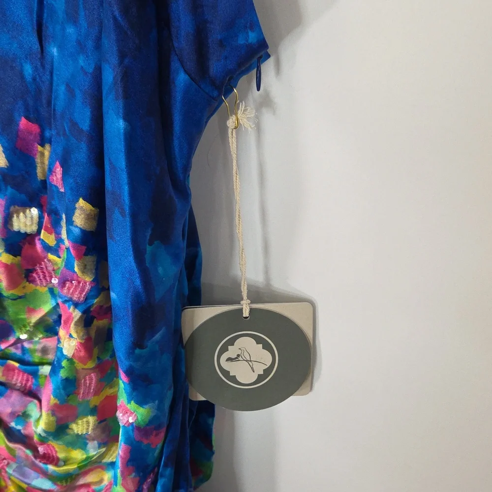 La Fuori Paillet Print Casa Dress In Blooming Sky Size Small NWT - Picture 9 of 14